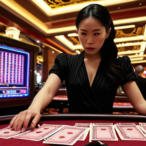 **

Prompt: A dramatic scene depicting a luxury casino in Macau, with blurred figures representing high rollers. In the foreground, a stern-looking authority figure (possibly female) examines documents, symbolizing the crackdown on money laundering. The background subtly shows flashing neon lights contrasting with the seriousness of the foreground activity. Focus on conveying tension and investigation.

**