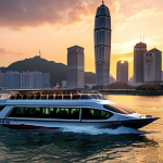 **

"Turbojet ferry approaching the Macau skyline at sunset. Focus on speed and luxury travel."

**