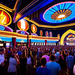Las Vegas Entertainment**

"A vibrant scene in Las Vegas, showing a fully clothed diverse crowd enjoying a live stage show. Background includes iconic casino architecture and bright lights. Appropriate attire, safe for work, professional photography, perfect anatomy, natural proportions, family-friendly environment, high resolution."

**